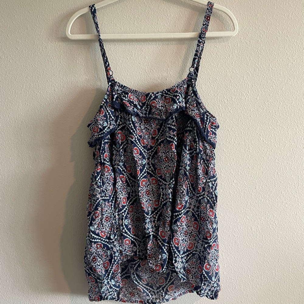 Torrid Babydoll Tank Top Paisley Ruffle Women’s Plus 2X Crochet-Trim Blue/Red - Picture 7 of 9
